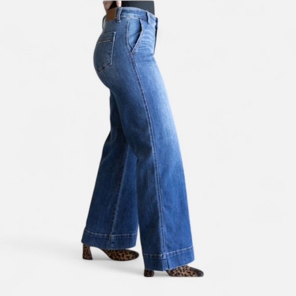 Judy Blue Mid Rise Trouser Wide Leg Jeans Medium Wash Blue - Picture 6 of 17